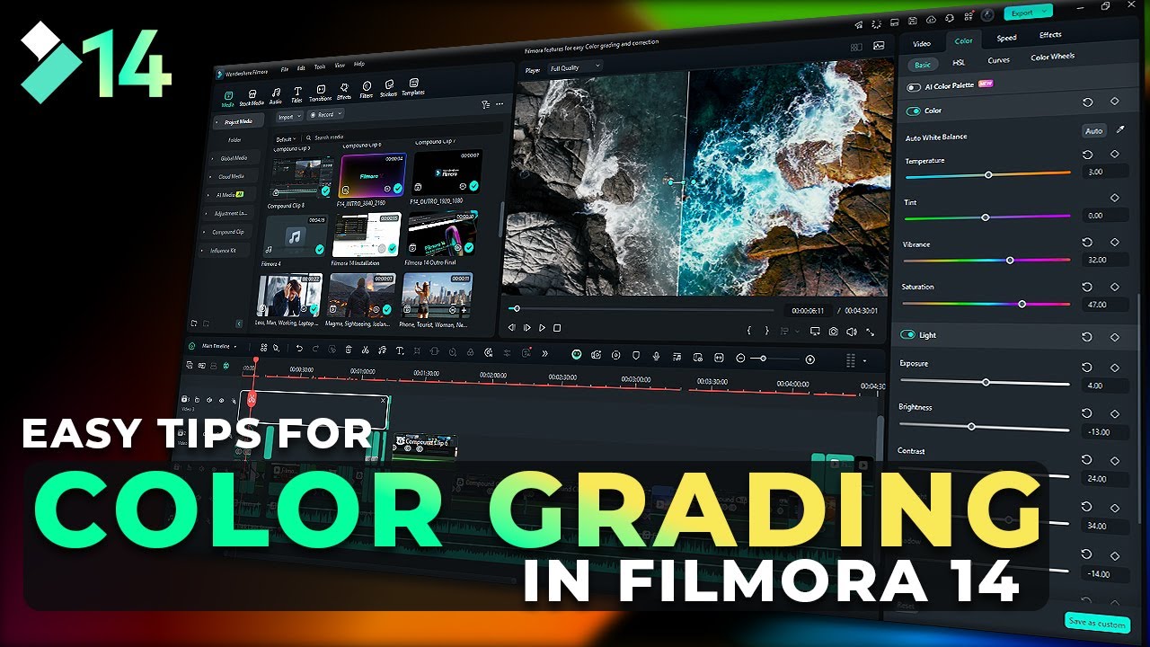 Easy and Simple Color Grading/Correction : Filmora 14 Tutorial Series
