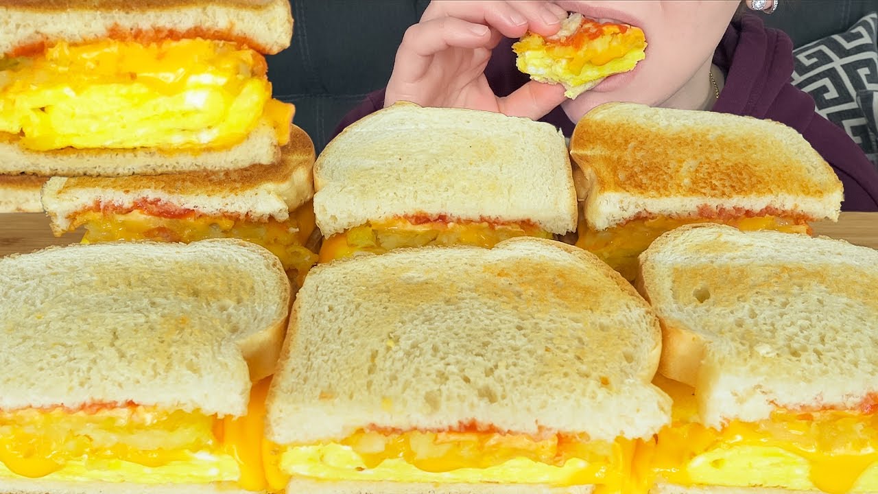 ASMR Hash Brown Cheesy Egg Breakfast Sandwiches Mukbang | Eating Sounds (No Talking) VNM ASMR