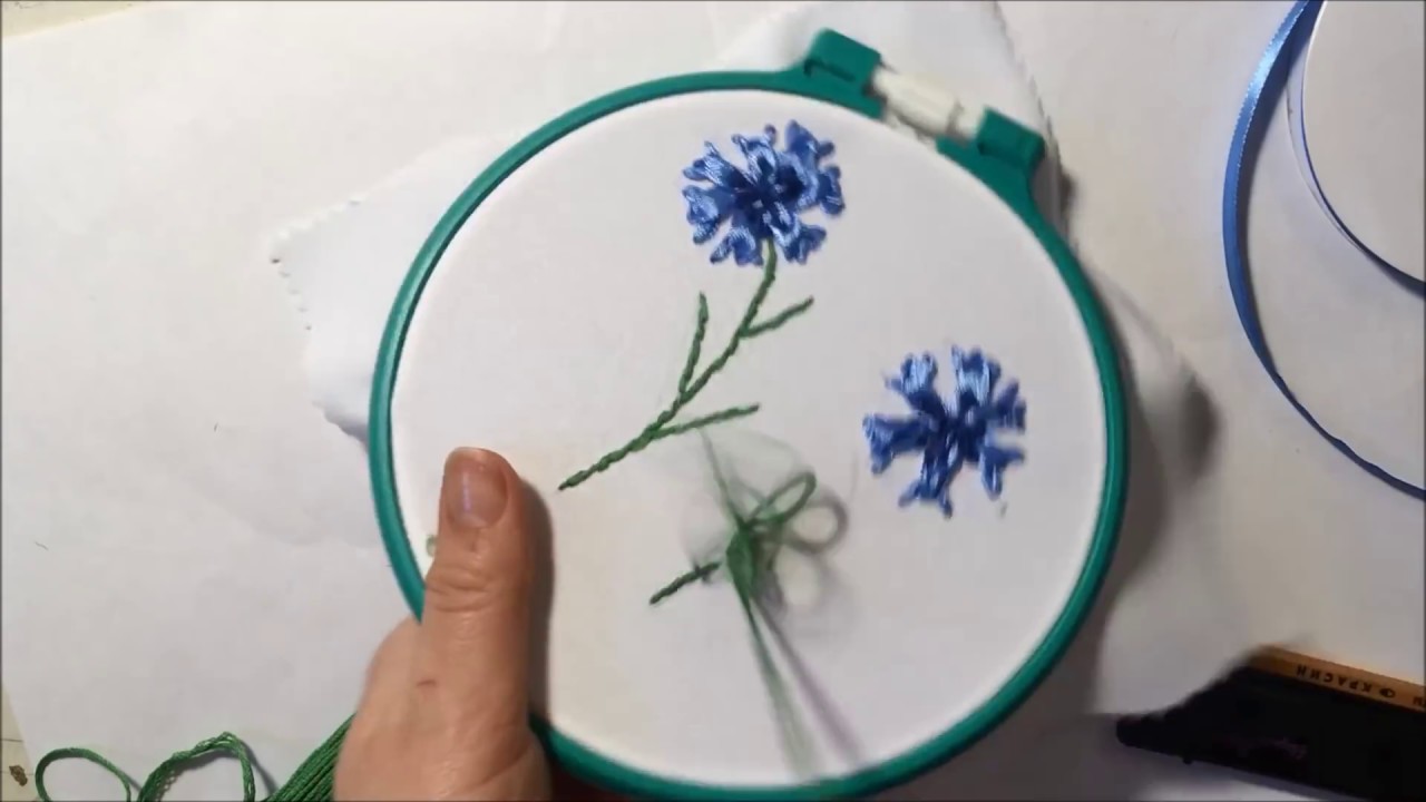 Василек вышитый лентами / Cornflower embroidered with ribbons