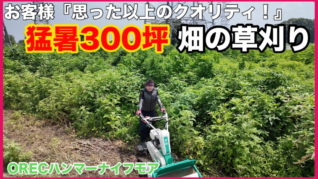【仕事】放置して荒れた300坪の畑の草刈り　ORECハンマーナイフモアで草刈りしていきます　草の中には様々な残置物や木の残骸が