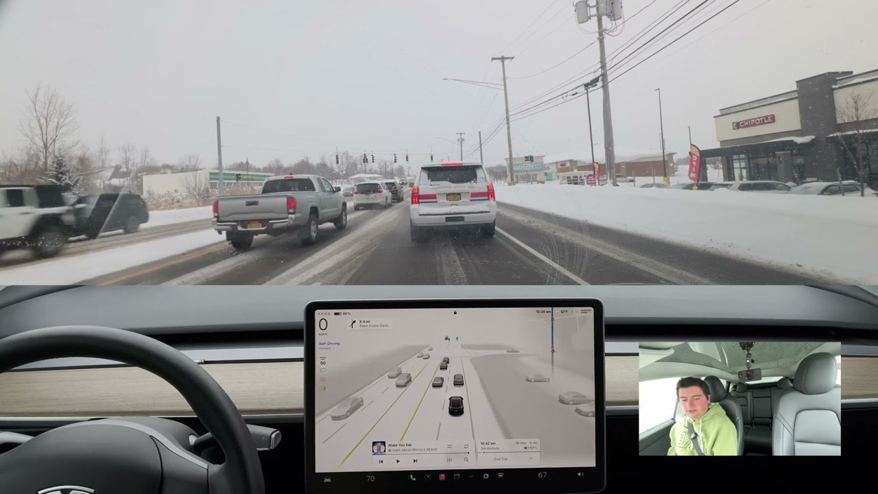 FSD Vs. Crazy Snow Drivers [FSD V14.2.2.4]