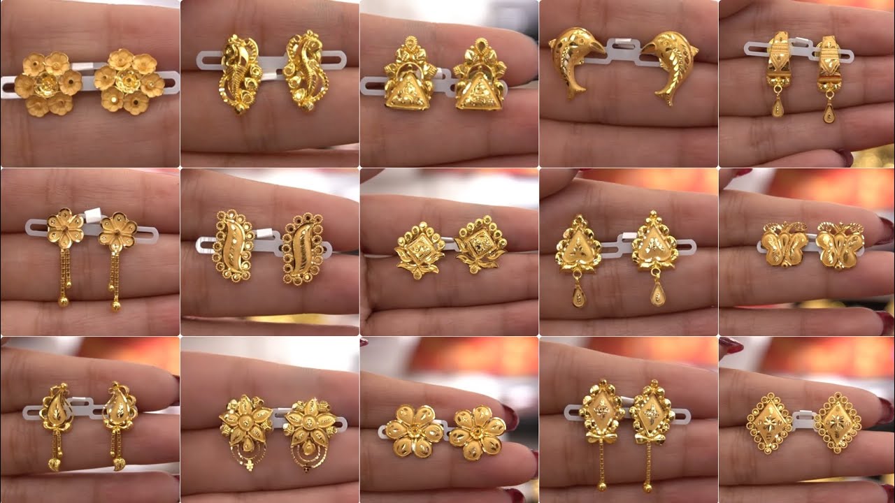 Gold earrings tops designs for daily use/Gold stud earring design/Daily wear gold earrings designs/
