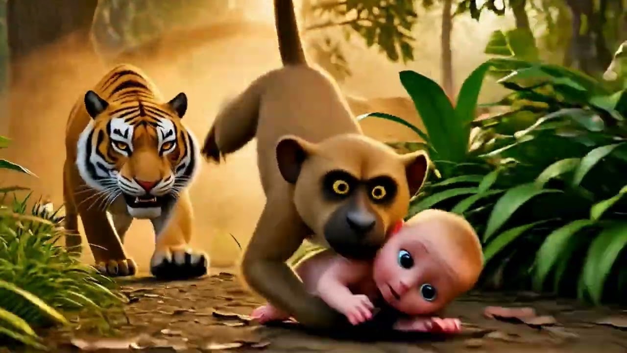 A dog and monkey save a baby , and kindness . 