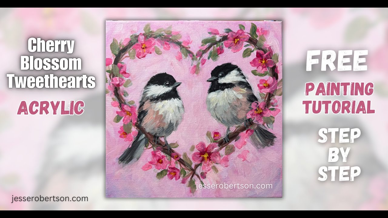 Acrylic Painting Tutorial | Cherry Blossom Tweethearts 🌸🩷