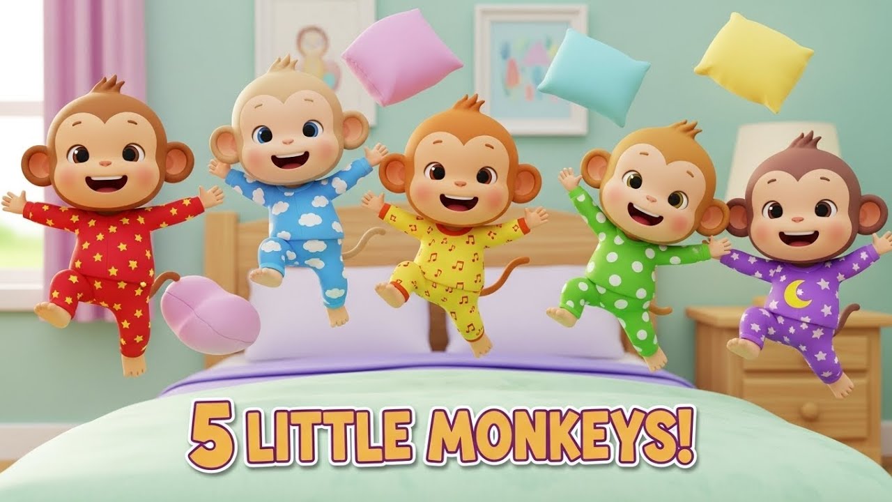 5 Little Monkeys Jumping on the Bed 🐒🛏️ | Funny Kids Nursery Rhymes#america #rhymes #usa #usakids