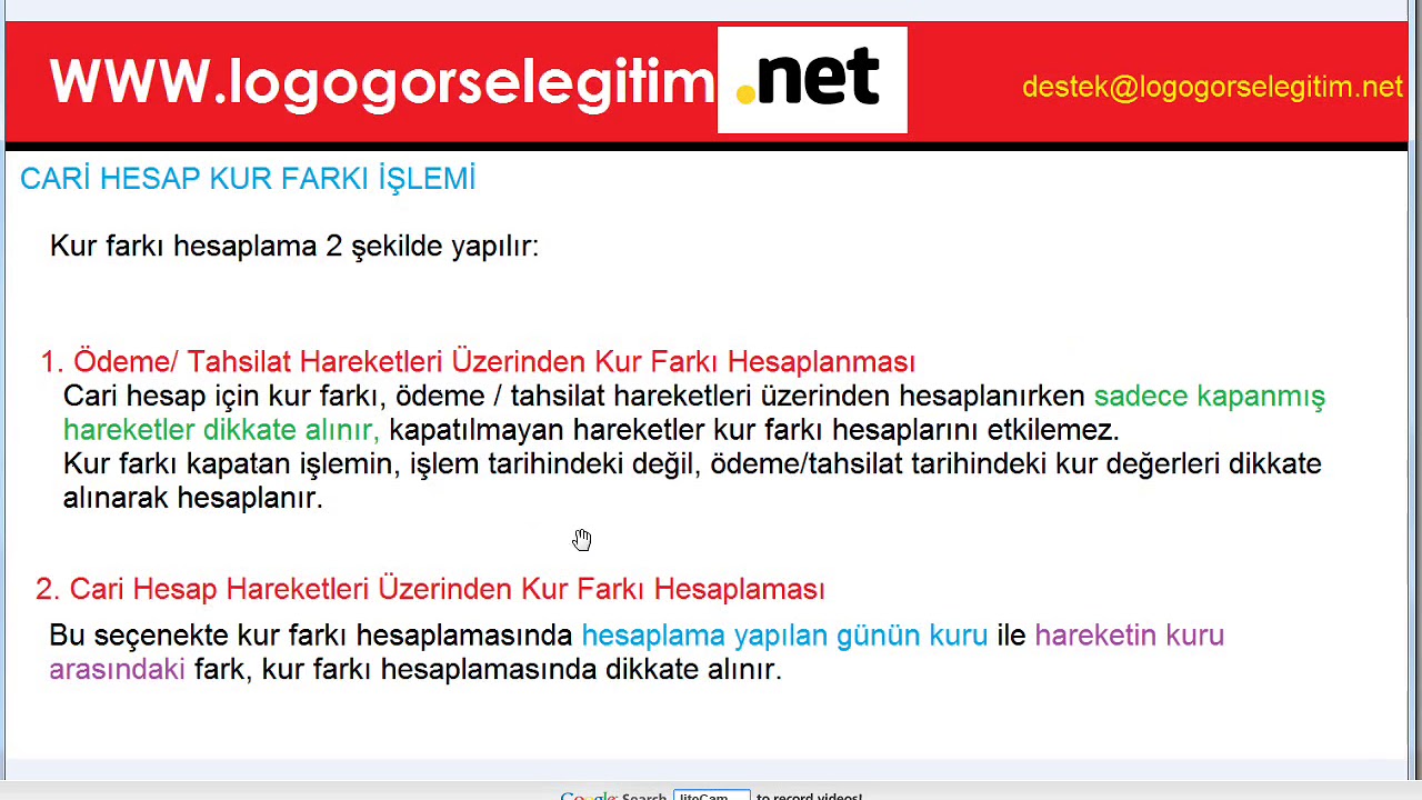 Logo Cari Hesap Kur Farkı İşlemi