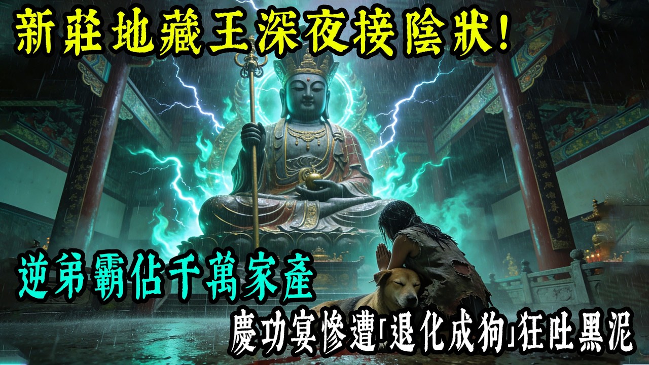 新莊地藏庵深夜接陰狀！逆弟霸佔千萬家產趕走重病親姊、亂棍打死救命神犬，慶功宴上慘遭駭人現世報，雙腿發軟退化成狗趴地狂吐發臭黑泥！【老王故事會】