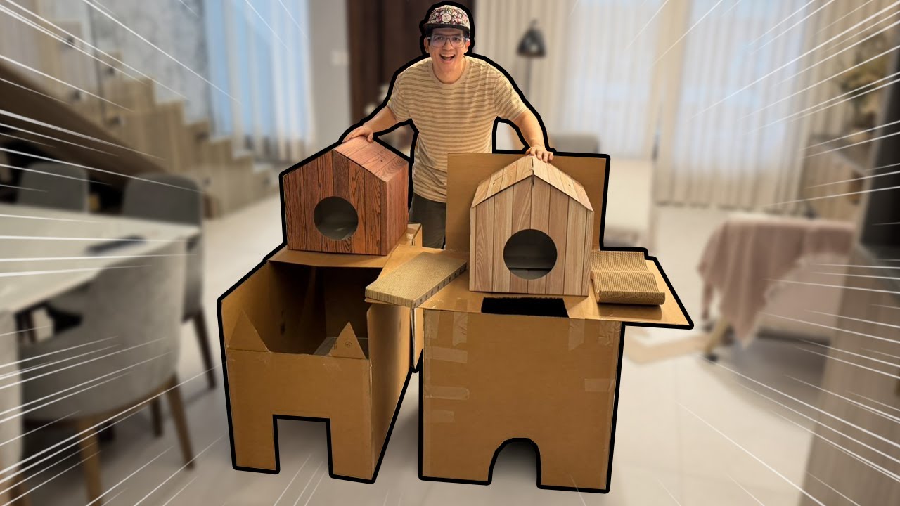 CRIAMOS UMA MANSÃO DE PAPELÃO PARA NOSSOS GATOS DE ESTIMAÇÃO 