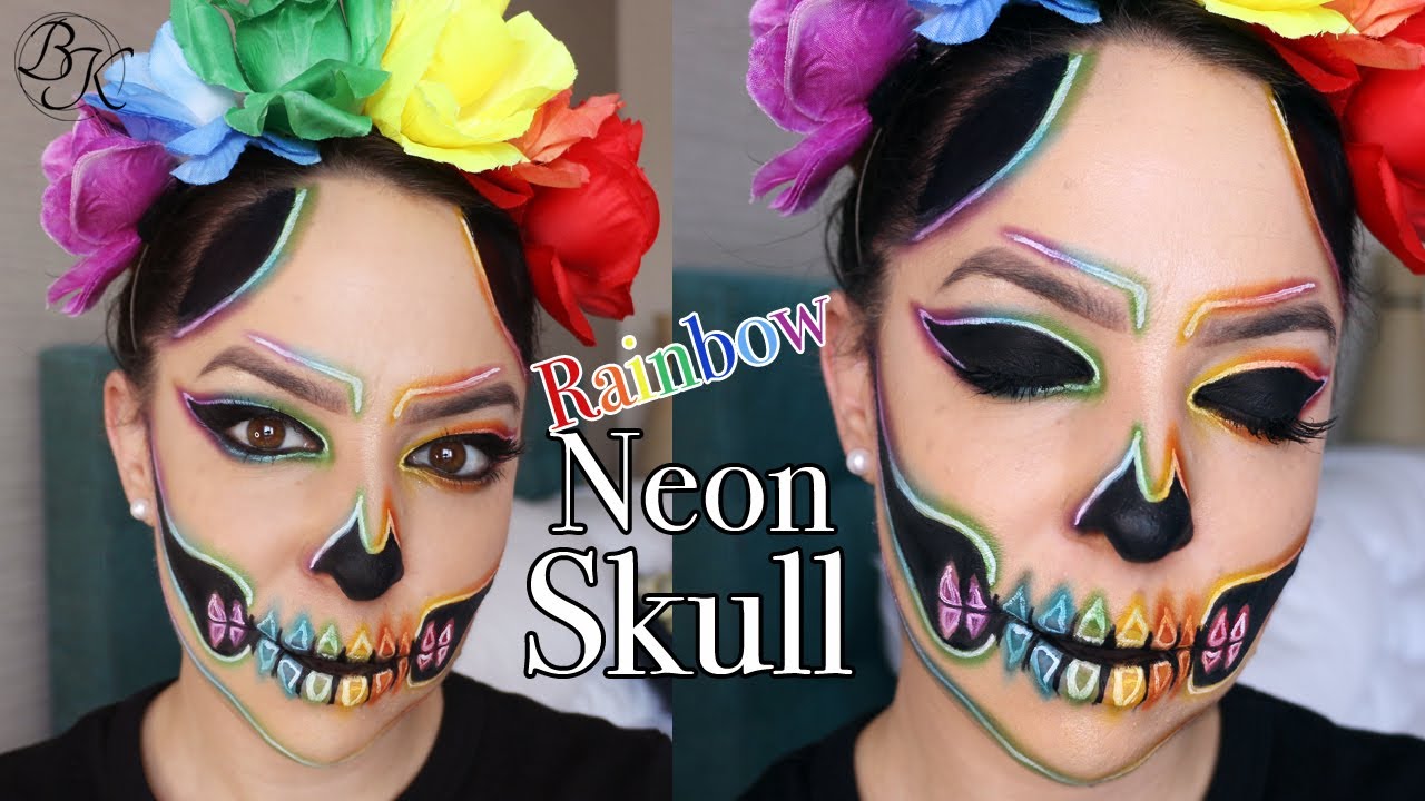 Rainbow Neon Skull Makeup Tutorial // by Bridgitte K Makeup