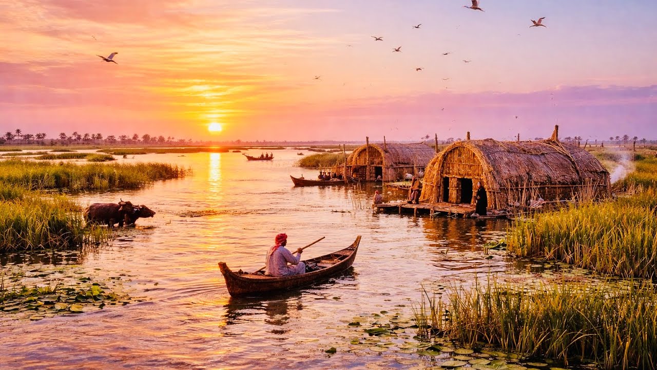 Sunset Over the Chibayish Marshes
