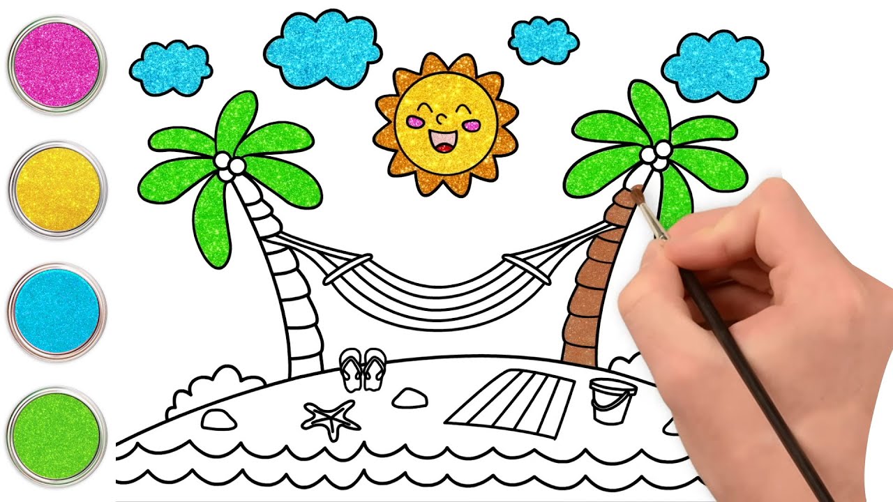 Como Desenhar Uma Praia Ensolarada ! 🏖☀️ | Aprenda a Desenhar | Chiki Art Brasil
