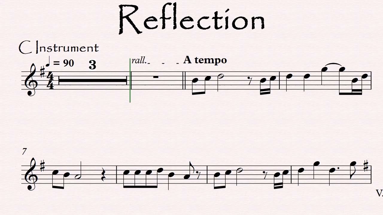 Reflection Flute Play along Sheet Music