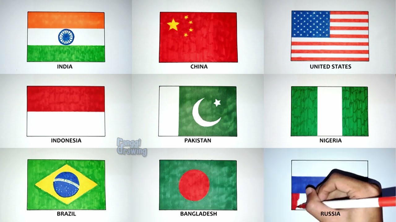 Drawing the Flag of India, China, United States, Indonesia, Pakistan, Nigeria, Brazil, Bangladesh