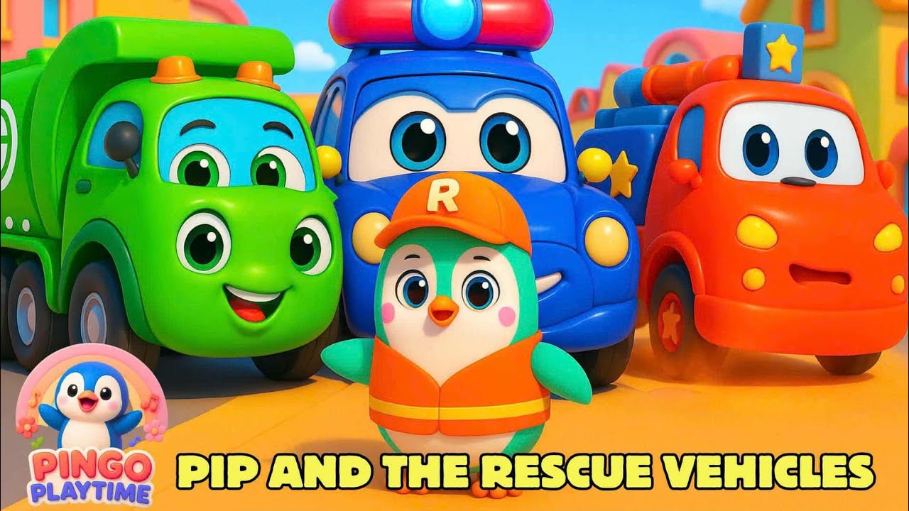 🚛🐧Pip And The Rescue Vehicles 🚒🚓🚍 Kids Song Medley
