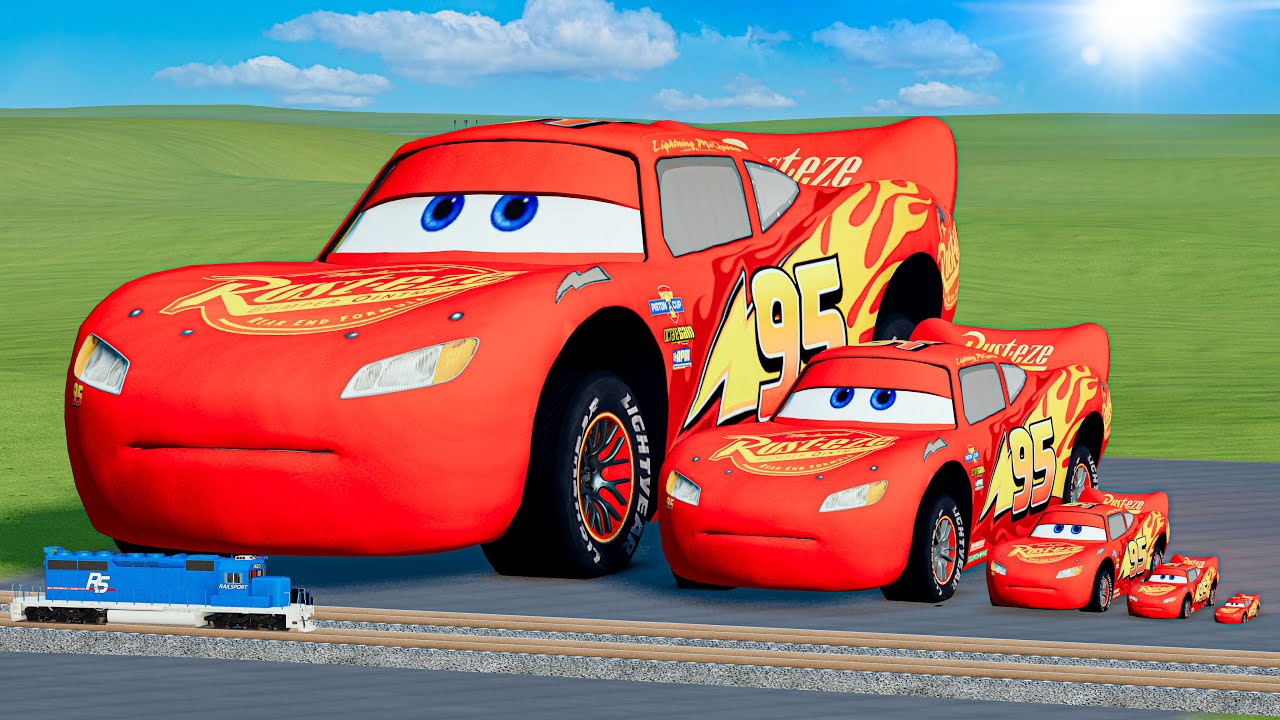 Big and Small Monster McQueen Cars vs Train Thomas | BeamNG.Drive