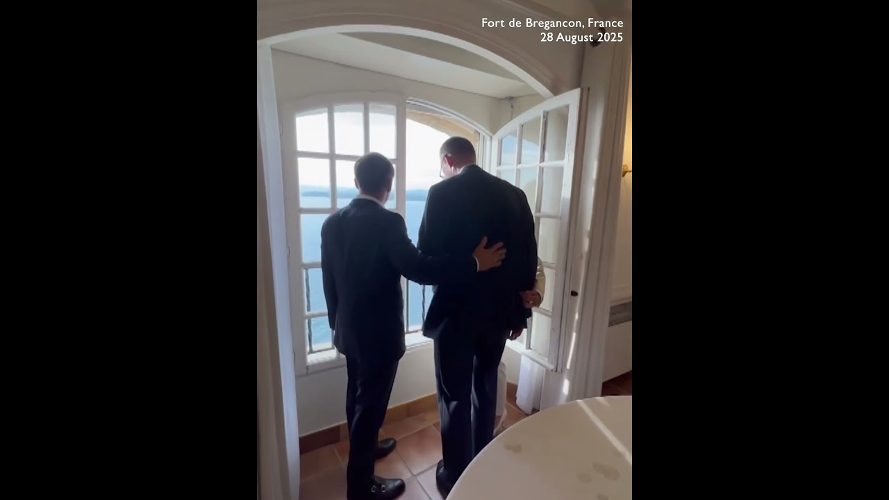 'Check out my sea view!' Macron and his wife welcome visiting German Merz at his summer residence
