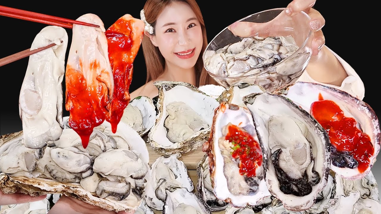 GIANT RAW OYSTER, SEAFOOD, SPICY SAUCE EATING SOUNDS  MUKBANG 대왕굴 맘껏 퍼먹어 봤어요😍 생굴, 석화 이팅사운드 먹방モッパン