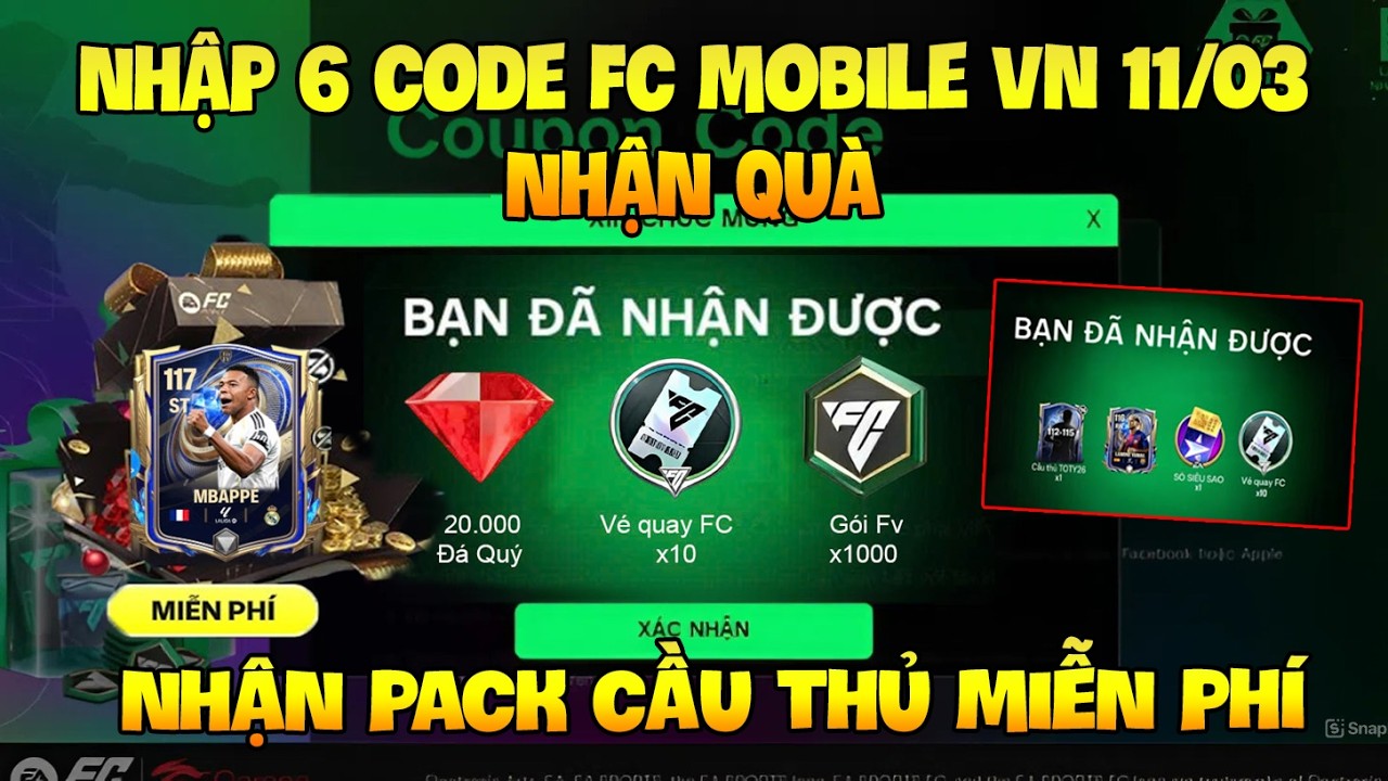 Tổng Hợp 6 Code Fc Mobile VN Mới Nhất Nhận Quà Từ Sự Kiện 11/3 Có Gem Và Pack Cầu Thủ Nha