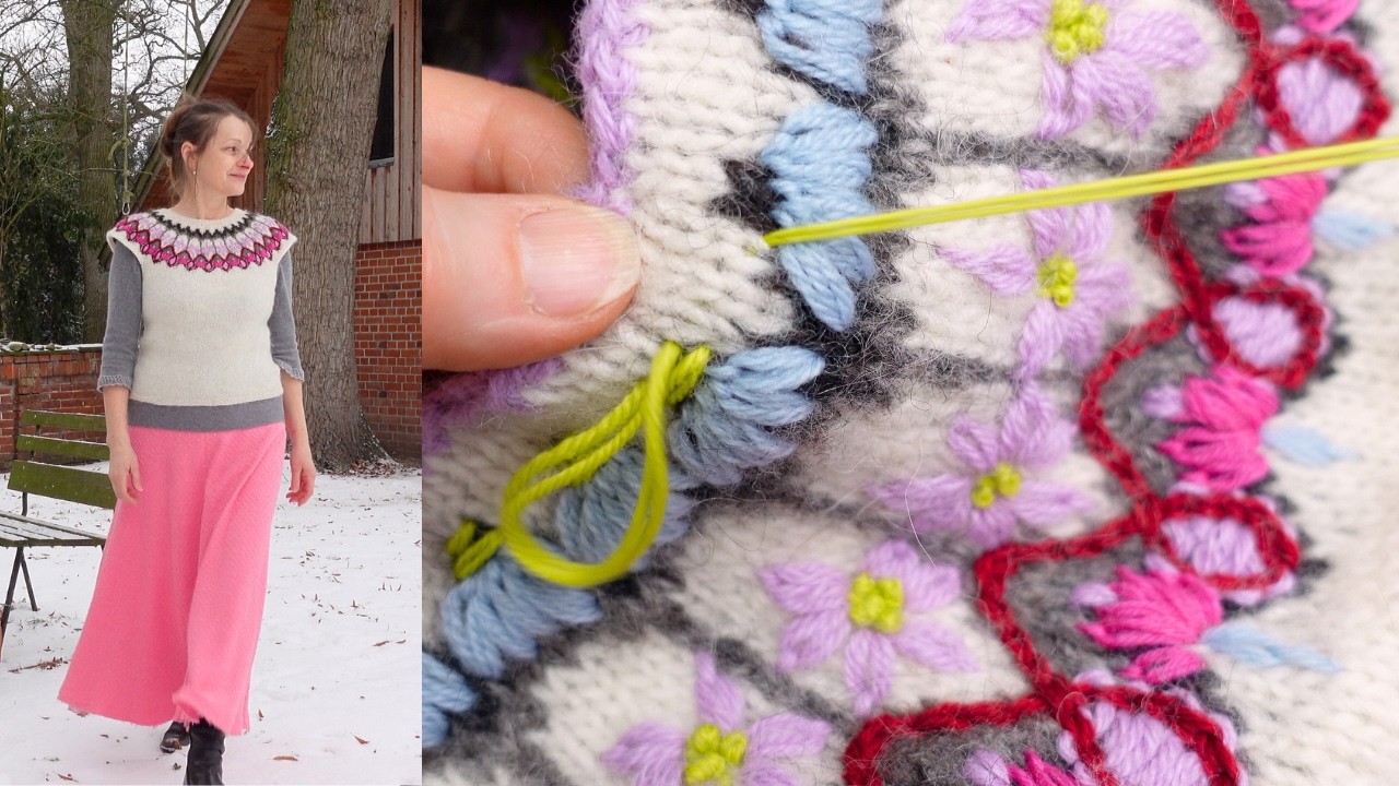 Upcycling durch Sticken für nachhaltige Kleidung - Pullunder besticken