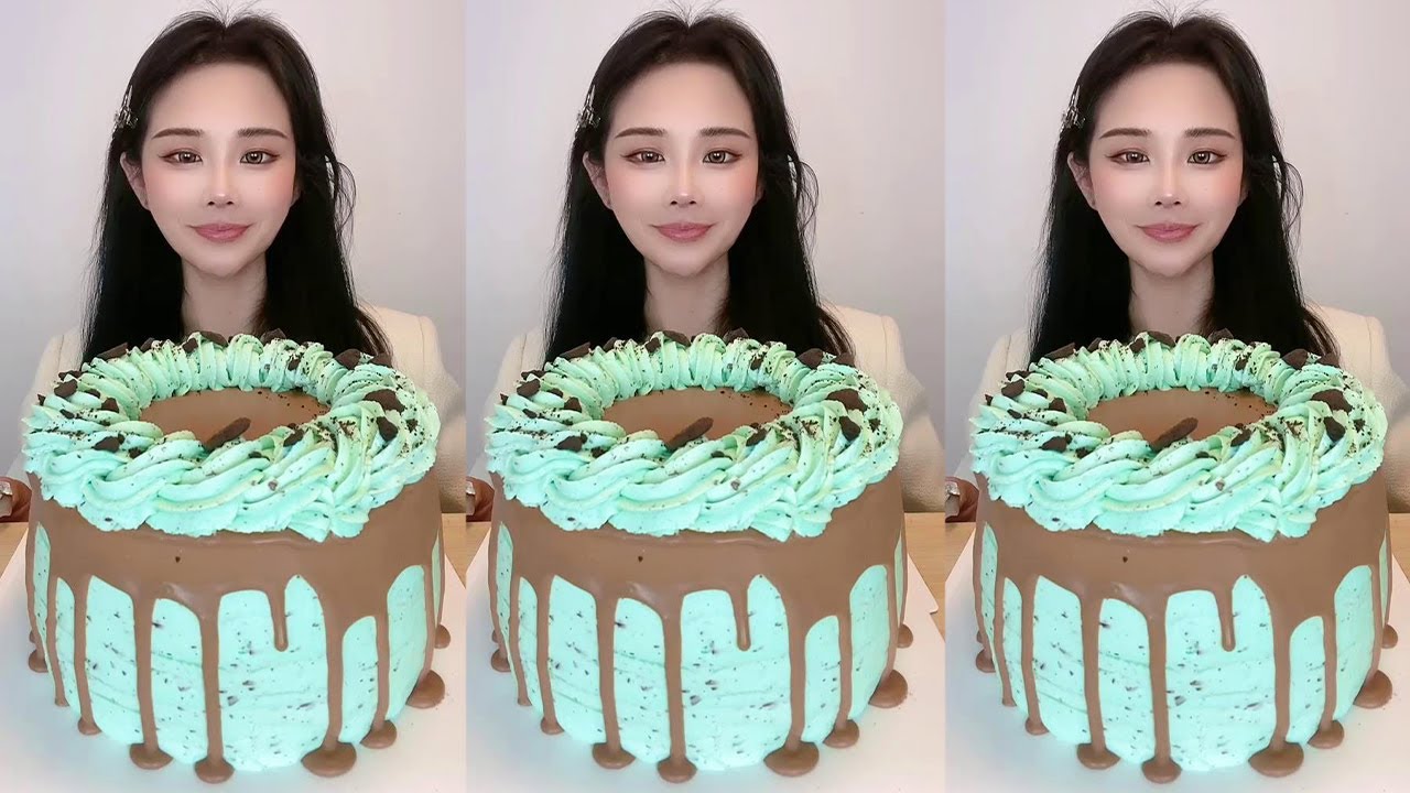 Asmr🍰Eating Mint Chocolate Layer Cake🍰 (Soft And Waxy Sound) 크림丨먹방丨Mukbang丨Satisfying丨Eatingshow