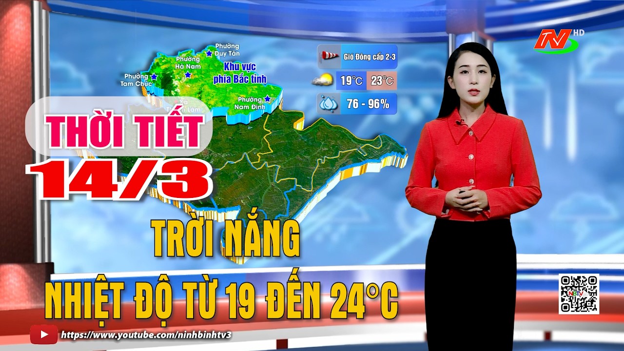 Dự báo thời tiết đêm 13, ngày 14/3/2026. Ngày nắng, nhiệt độ từ 19 đến 24°C.