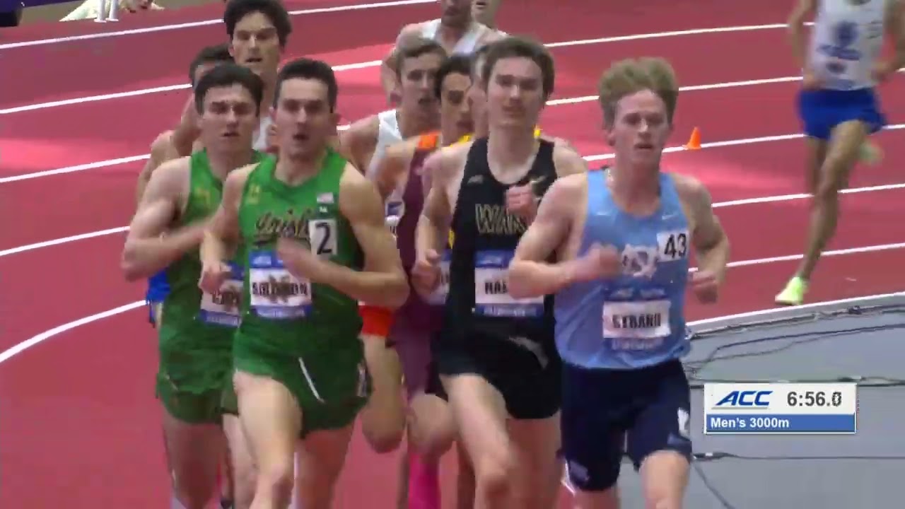 CHAOS, 34 PEOPLE ON THE TRACK - 2024 ACC Indoor 3000m Section 1 - Ethan Strand and Rocky Hansen