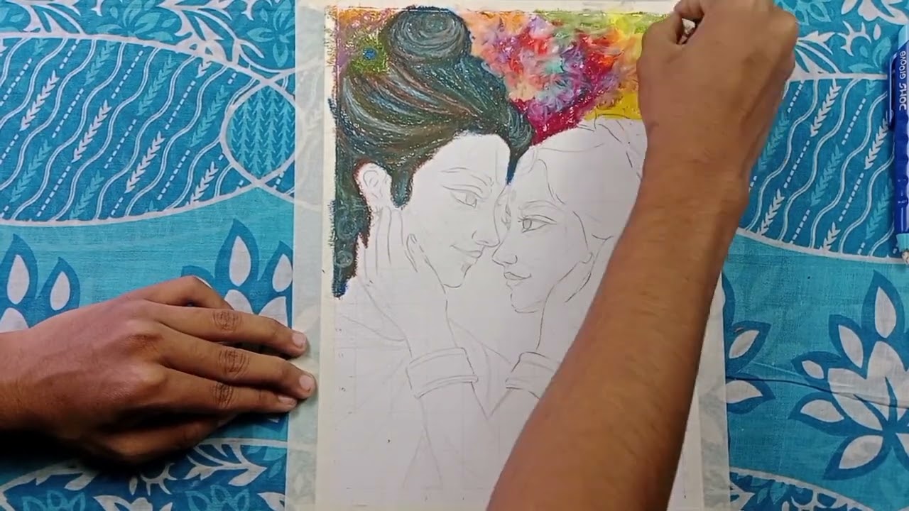 Radha Krishna Playing Holi Drawing, part 1  Holi Drawing,  Oil Pastel Drawing Tutorial 😍
