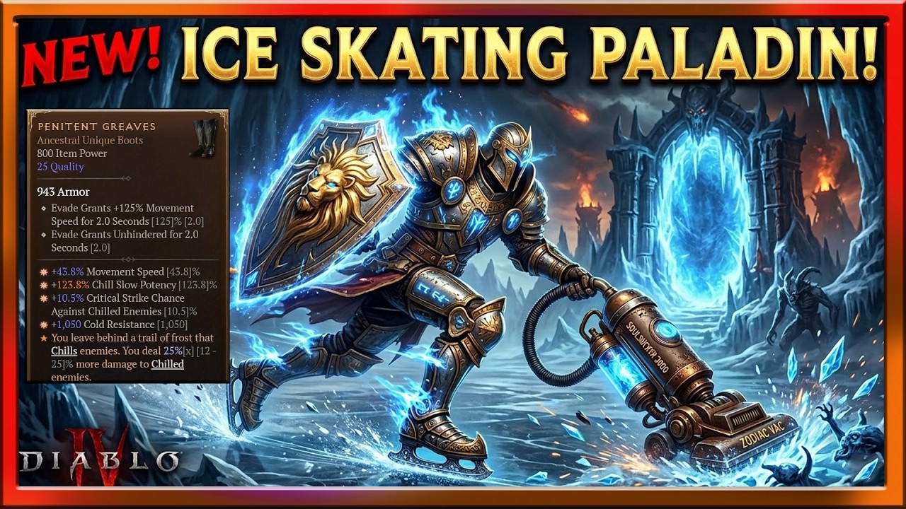Diablo 4 Season 12 New Ice Skating Paladin Build Shield of Vacuum Retribution New God Slayer SPEED