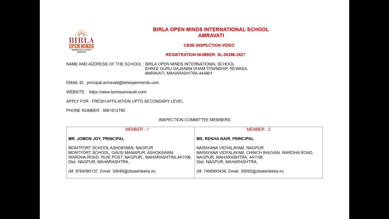 Birla Open Minds International School, Amravati - CBSE Affiliation Inspection, 12 August 2025