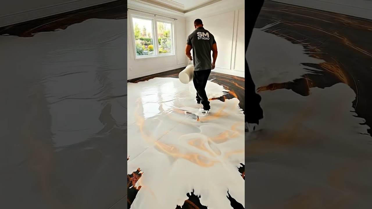 Black & Fire Epoxy Floor Transformation 🔥🤯 #epoxyfloor #luxurybedroom