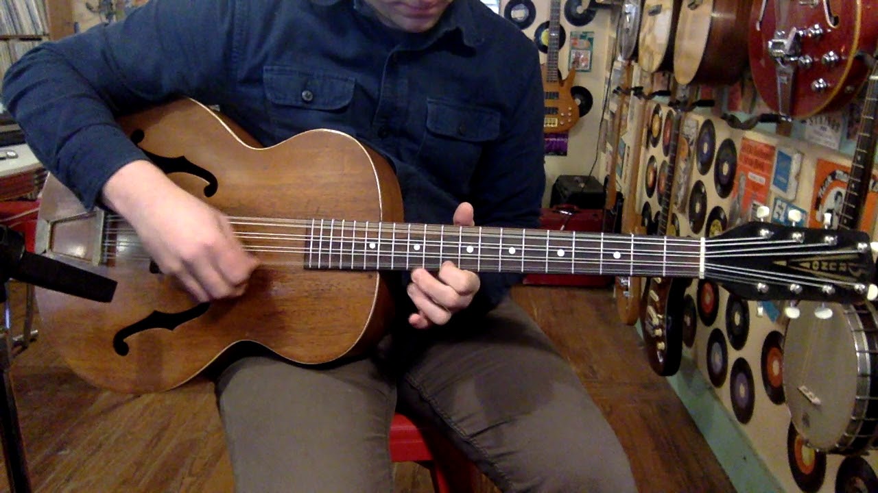 1939 Harmony-made Bruno archtop nylon-strung mandocello conversion