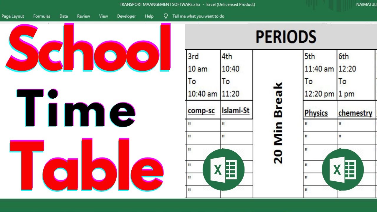 School Time Table in Excel | School Time Table software in Excel | Learning Center
