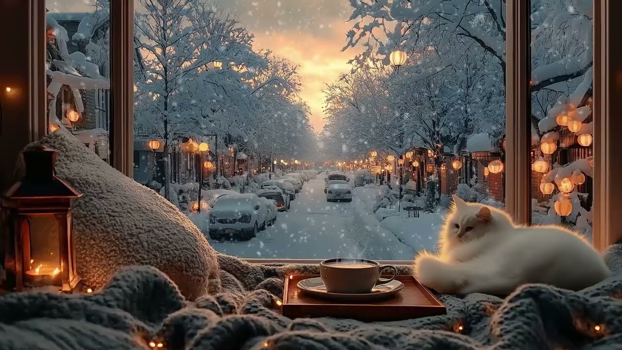 ❄️🐱 Cozy Piano Cabin | Small Cabin with White Cat & Snow | 3 Hours Relax Sleep Meditation Focus