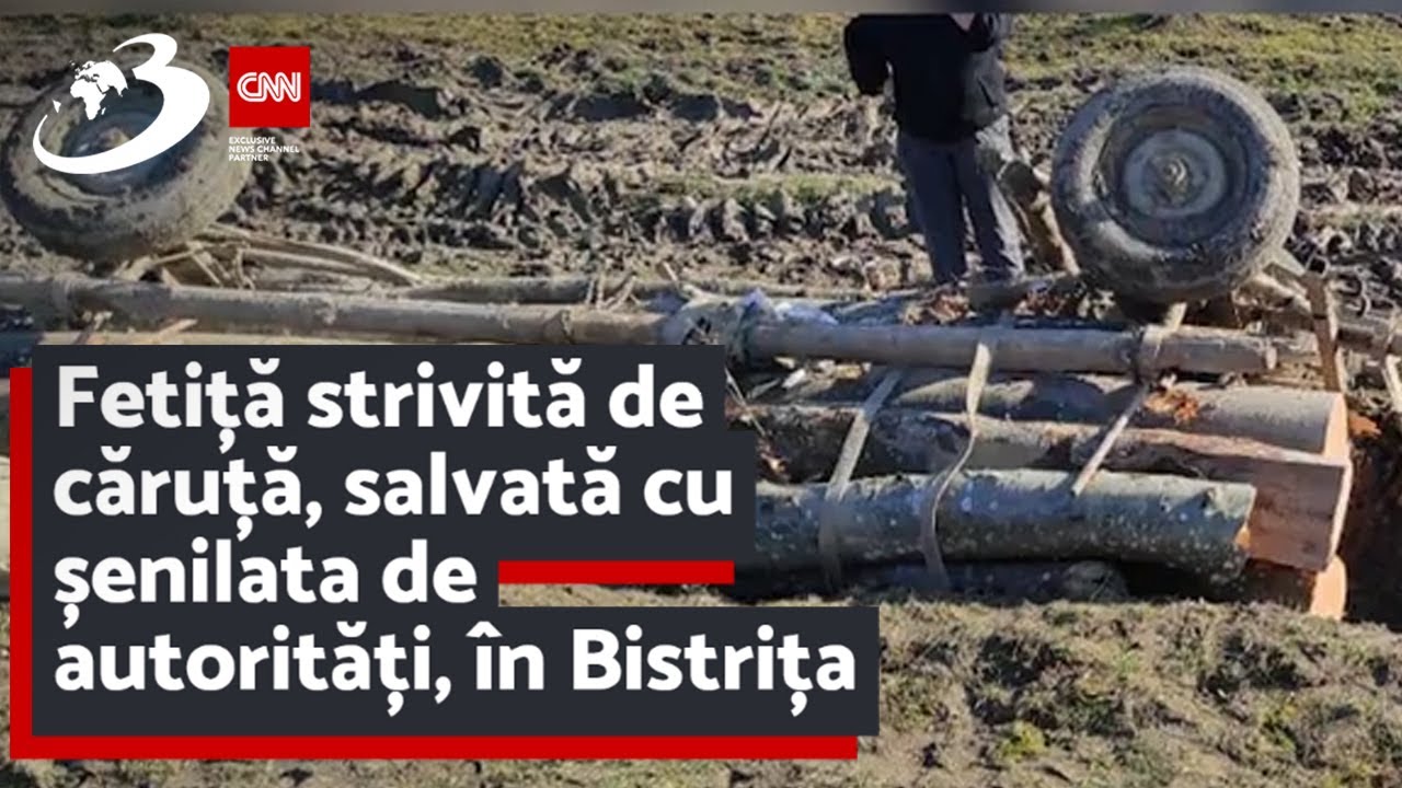 Fetiță strivită de căruță, salvată cu șenilata de autorități, în Bistrița