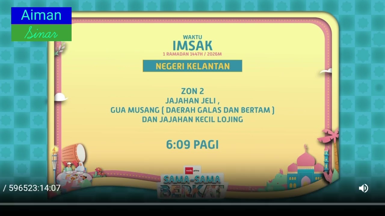 Pengumuman Waktu Imsak Media Prima Ramadan 2026 / 1447h. TV3 NTV7 TV9.