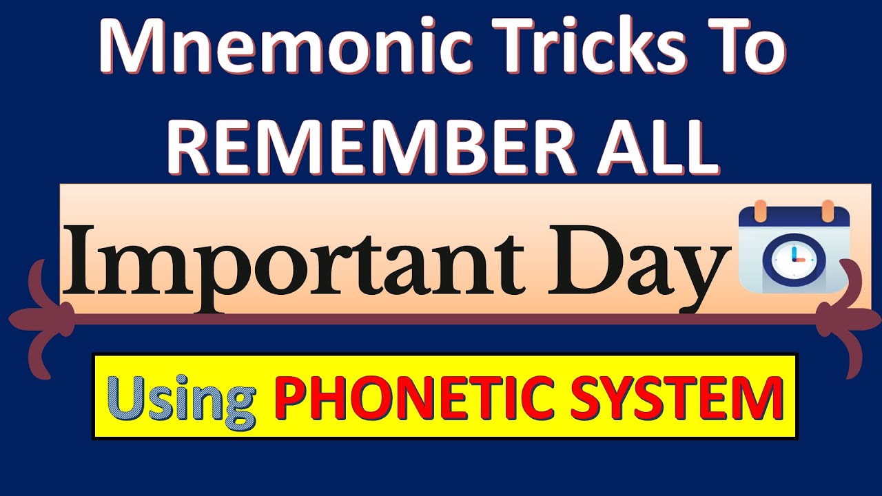 How to remember important days using Phonetic system code |mnemonic techniques | Mnemonic gk  tricks
