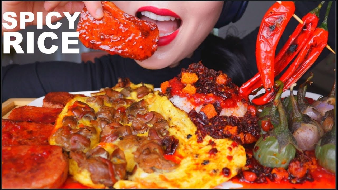 ASMR RICE SPICY RICE | SPAM & EGG OMELETTE | SNAIL OMELETTE | EGGPLANT SAMBAL CHILLI | 咀嚼音 | 먹방