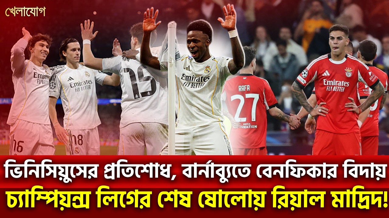 ভিনিসিয়ুসের প্রতিশোধ, বার্নাব্যুতে বেনফিকার বিদায়; চ্যাম্পিয়ন্স লিগের শেষ ষোলোয় রিয়াল মাদ্রিদ!