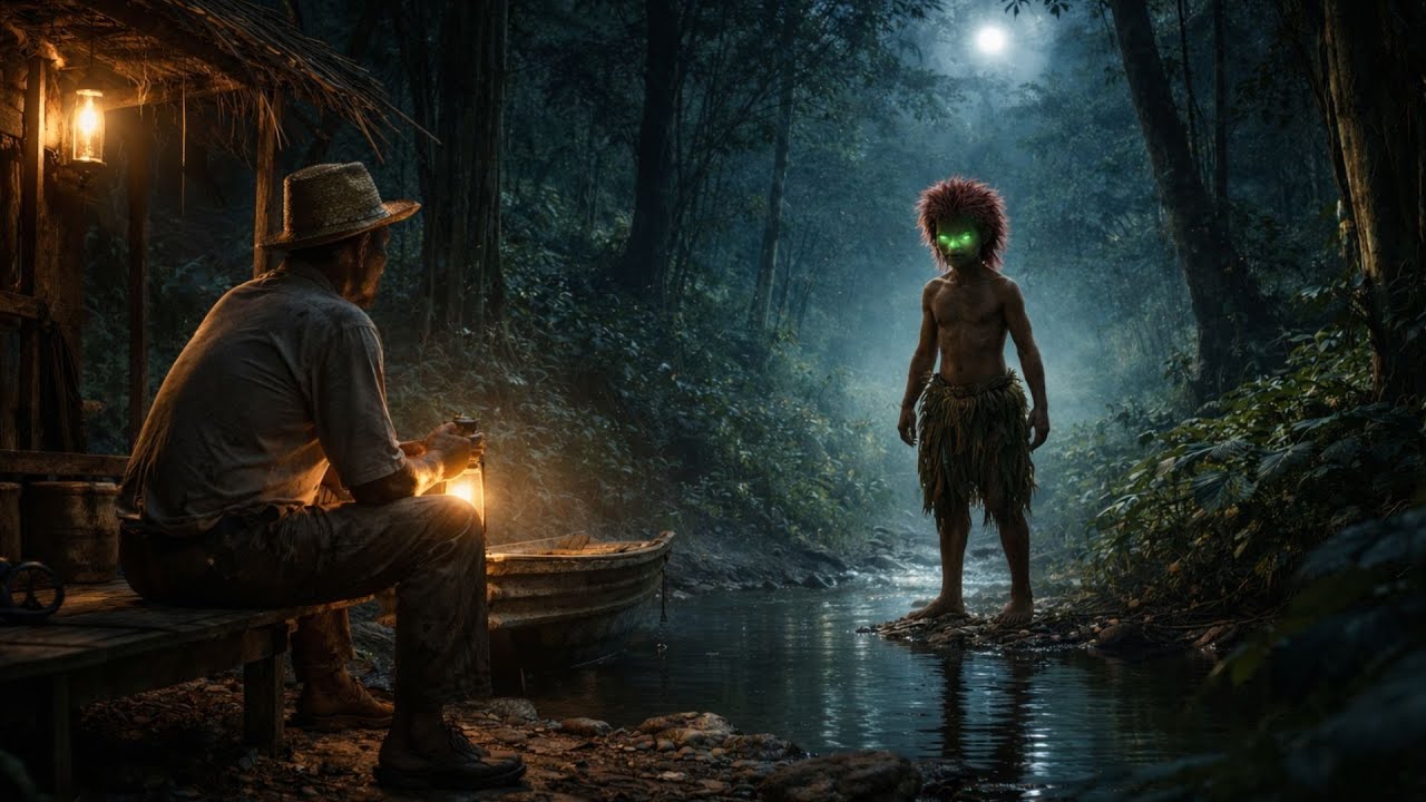 pescador solitário ve curupira na floresta a noite