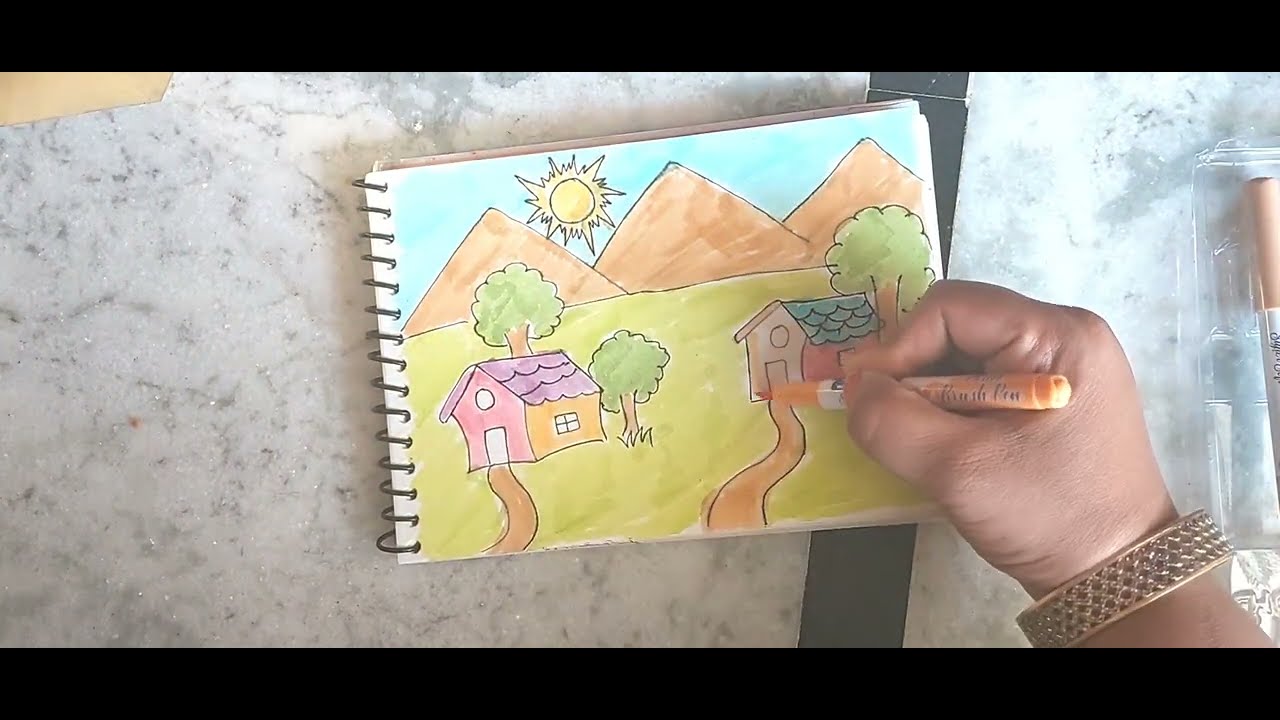 How to draw a beautiful scenery for kids // scenery drawing // kids video#cartoon#drawing #kidsart