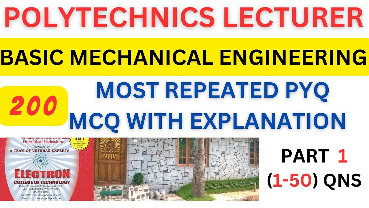 POLYTECHNICS LECTURER/COMMON TO ALL BRANCHES/ELECTRICAL/ELECTRONICS/BASIC MECHANICAL ENGINEERING MCQ