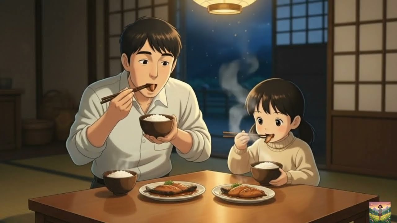A Studio Ghibli–inspired journey quiet days, shared meals, falling snow,father and daughter bond.