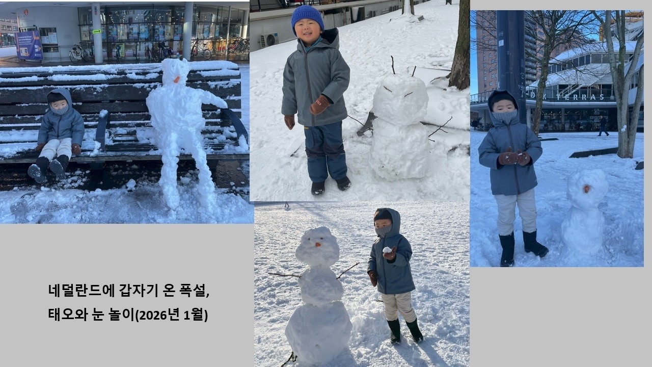 네덜란드에 갑자기 온 폭설, 태오와 눈 놀이(2026년 1월)