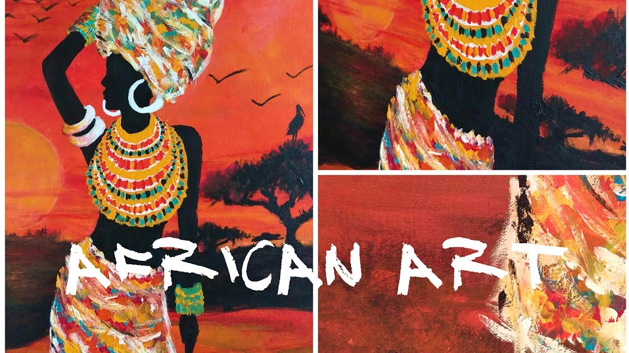 African woman Art, African sunset art, woman painting, african inspired