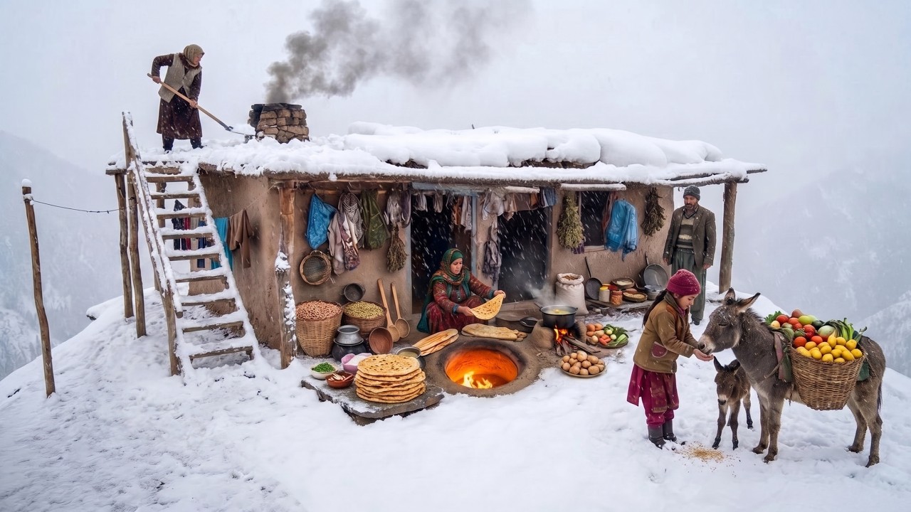 How an Afghan Family Survives the Coldest Winter | Cooking Traditional Bolani on a Snowy Morning.