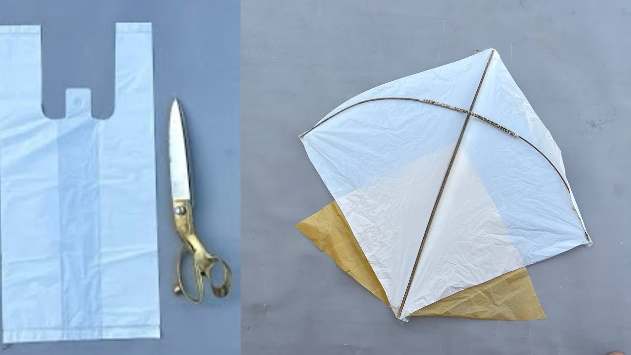 How To Make A Kite With Plastic Bag Shopper & Broom Sticks || Kite Making At Home With Simple Steps 