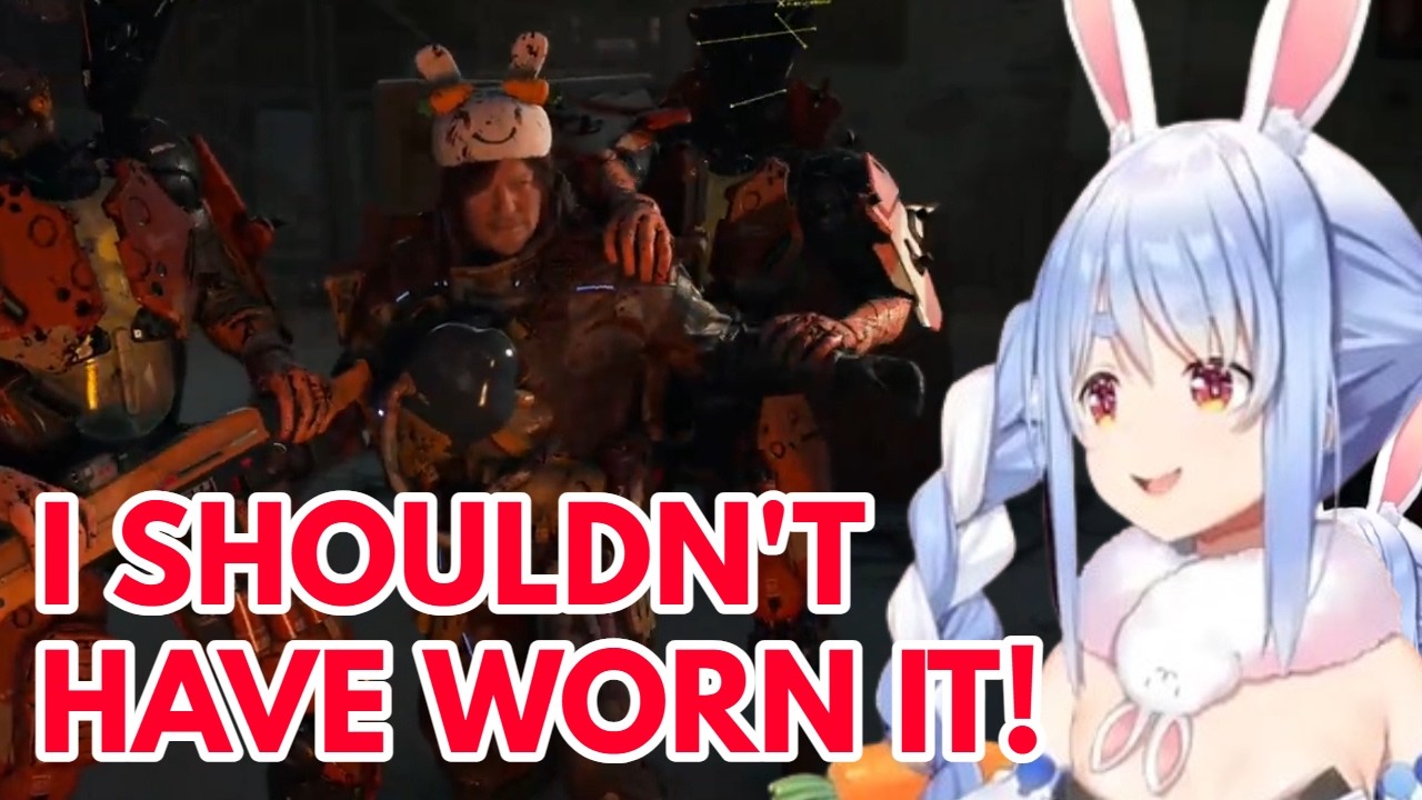 Pekora's reaction to Norman Reedus wearing the nousagi cap in a serious cutscene