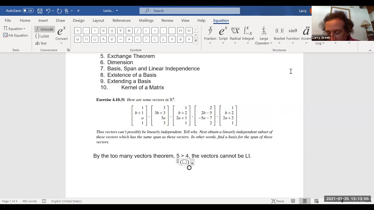 Linear Algebra Webinar on Basis and Dimension