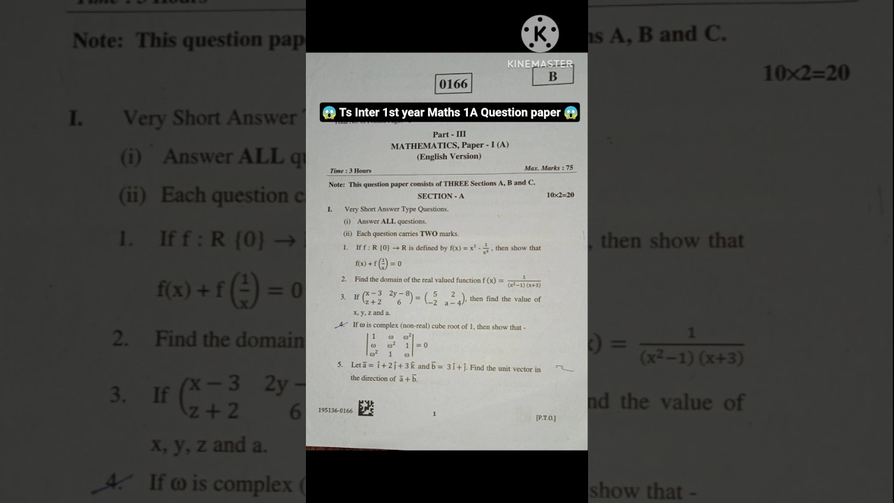 Ts Inter 1st Year Maths-1A Question Paper @Magic_ofmaths2569 #tsinter #maths1a #exam #ipe2026
