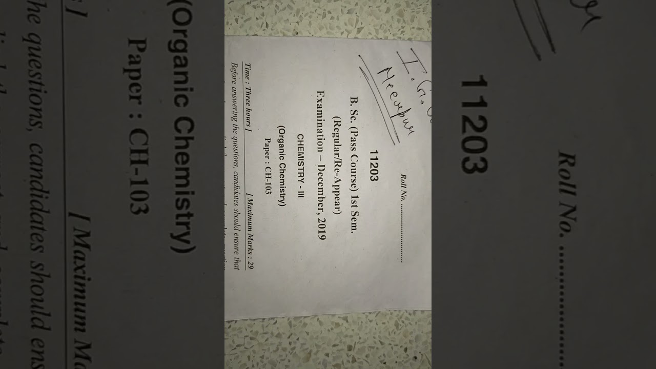 IGU Meerpur B.Sc 1st year(1st semester) Organic Chemistry  (paper-3) Original Question paper